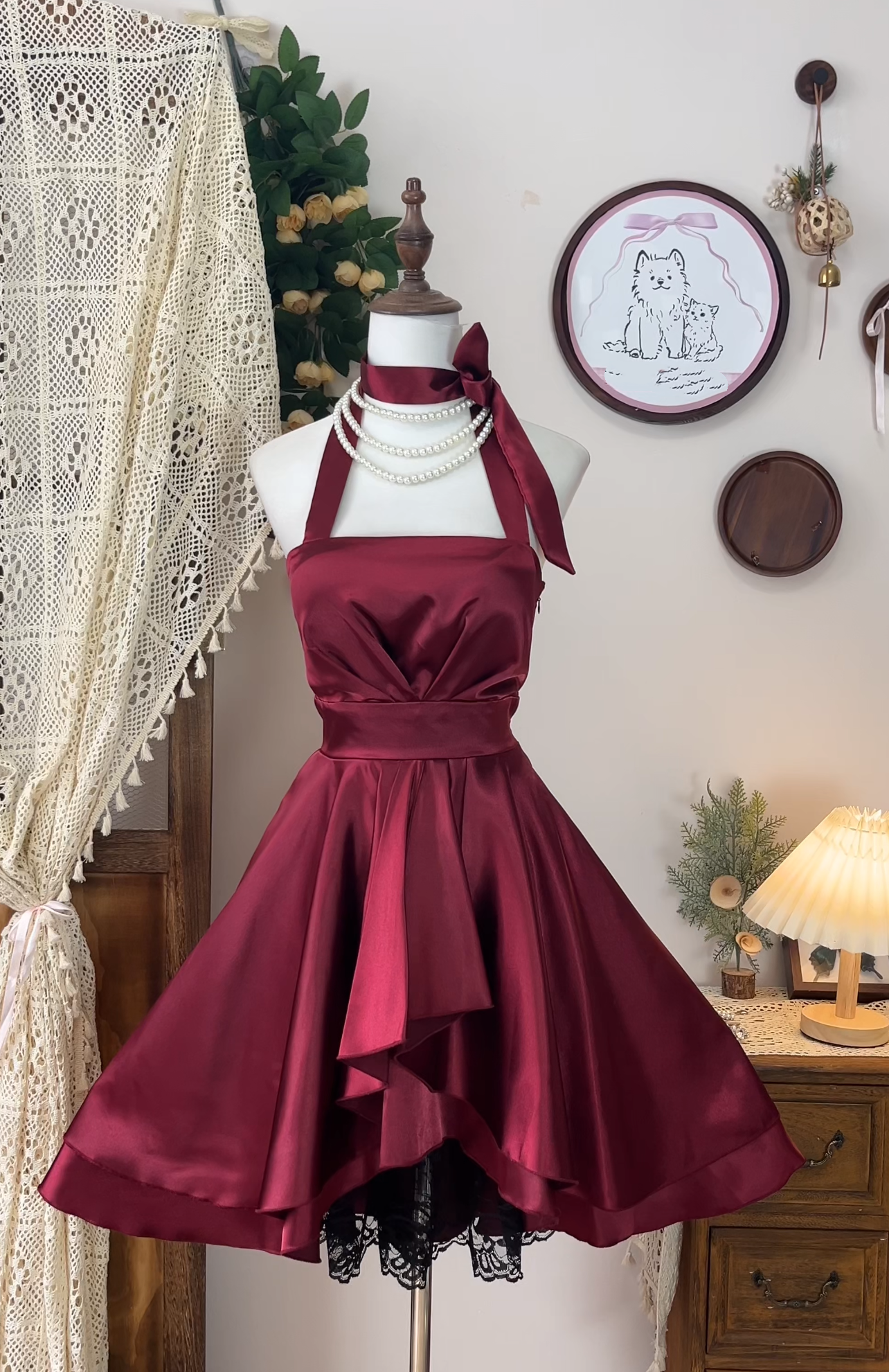 A Line Burgundy Satin Homecoming Dress Short Formal Party Dress J7058
