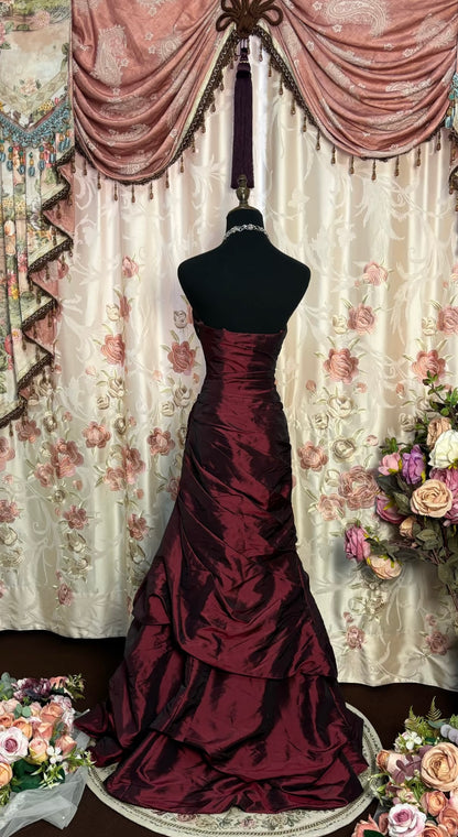 Burgunderrotes Ballkleid mit Herzausschnitt, Vintage-Abendkleid, Partykleid J7732