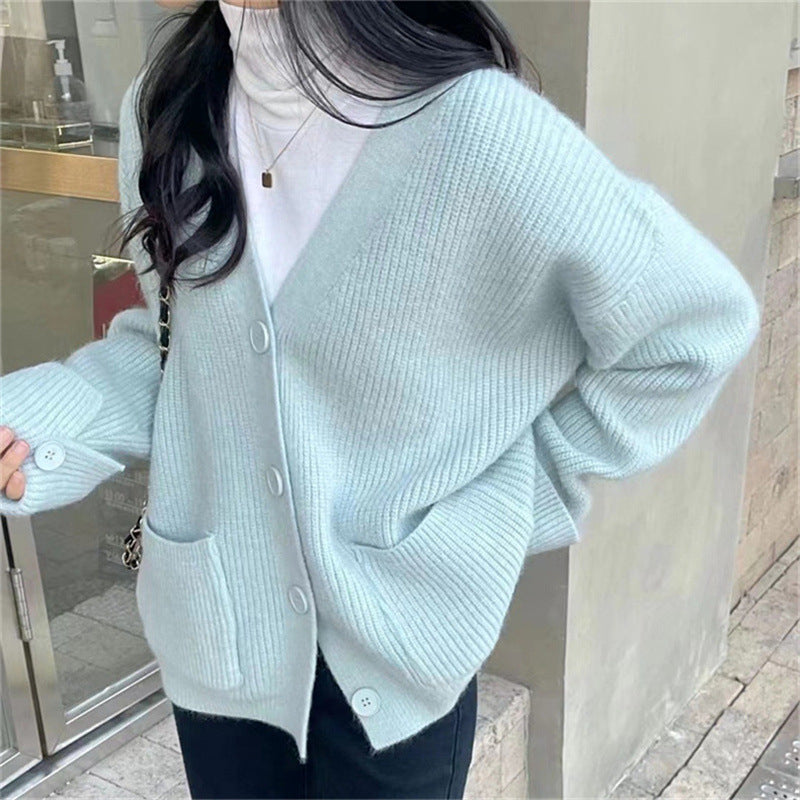 Autumn V Neck Knitted Cardigan with Pockets Sweet Sweater Jacket 1718