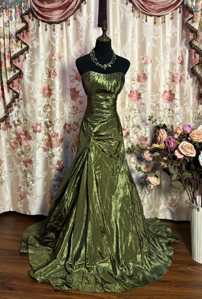 Strapless Green Mermaid Long Prom Dress Vintage Evening Gowns J8642