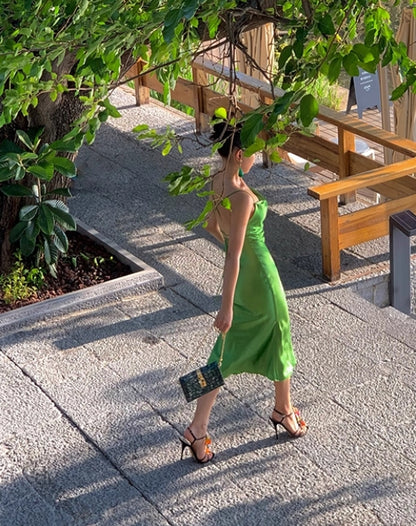 Robe de soirée sexy dos nu à motif fourreau vert J8610