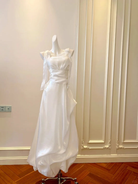 A Line White Long Formal Party Dress Sweet Simple Bridal Dress J8466