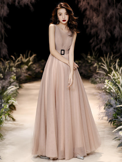 Champagne Tulle Prom Dress A Line Long Evening Dress 105 - JulyProm