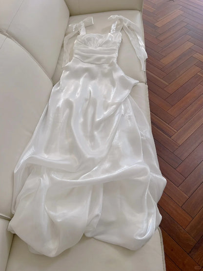 Robe de soirée longue blanche trapèze, simple et douce, J8466