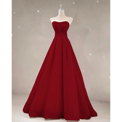 Trägerloses A-Linien-Ballkleid in Rot, lang, formelles Partykleid J3093