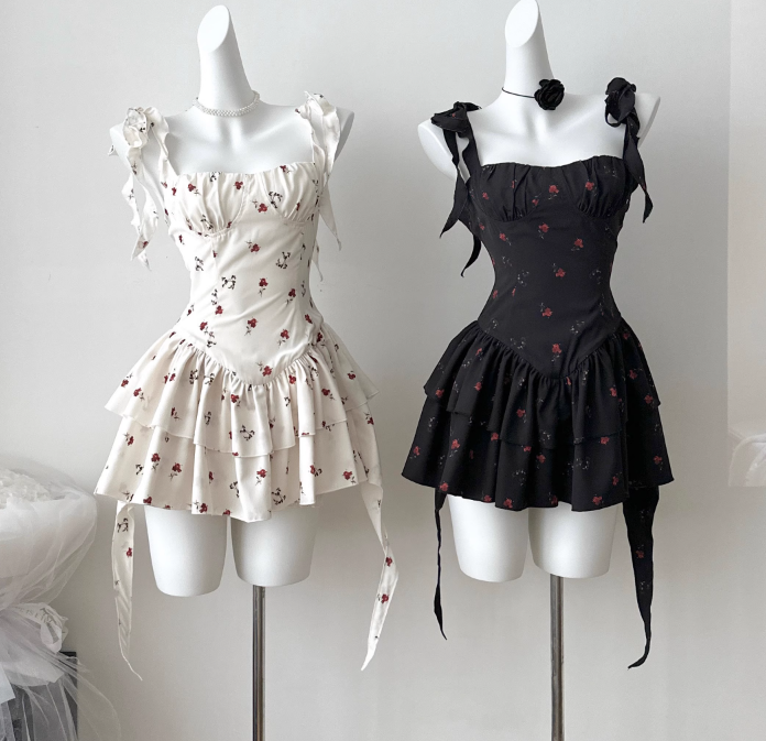 Sweet Square Neck Floral Summer Short Dress L39