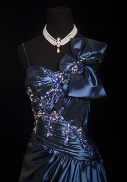 Navy Blue A Line Long Prom Dress Beaded Evening Dress J8661