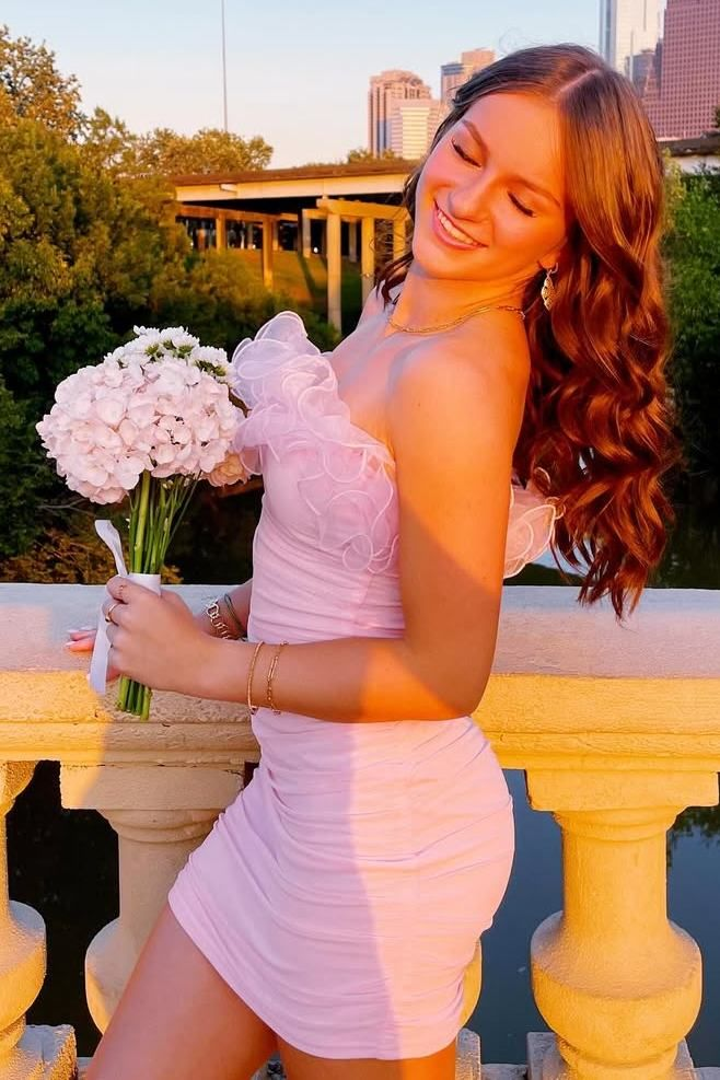 Robe de cocktail bustier rose moulante J7005