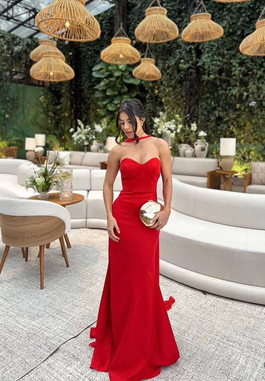 Sweetheart Red Mermaid Formal Prom Dress Wedding Guest Dress J7019
