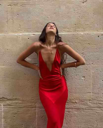 Backless Red Evening Dress Sexy Prom Dress J7766