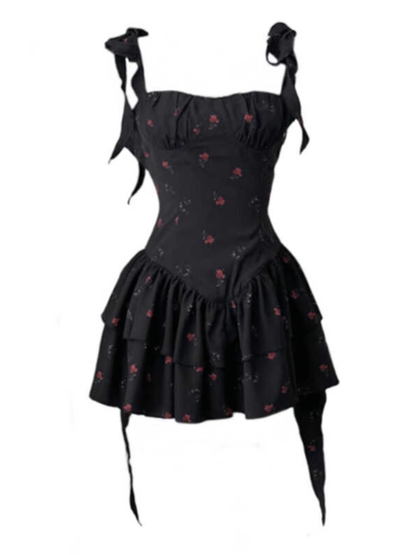 Sweet Square Neck Floral Summer Short Dress L39