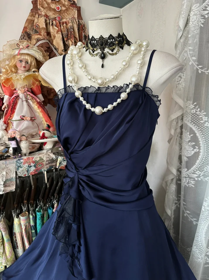 A Line Navy Blue Birthday Outfit Vintage Short Party Dress Homecoming Dress J7012