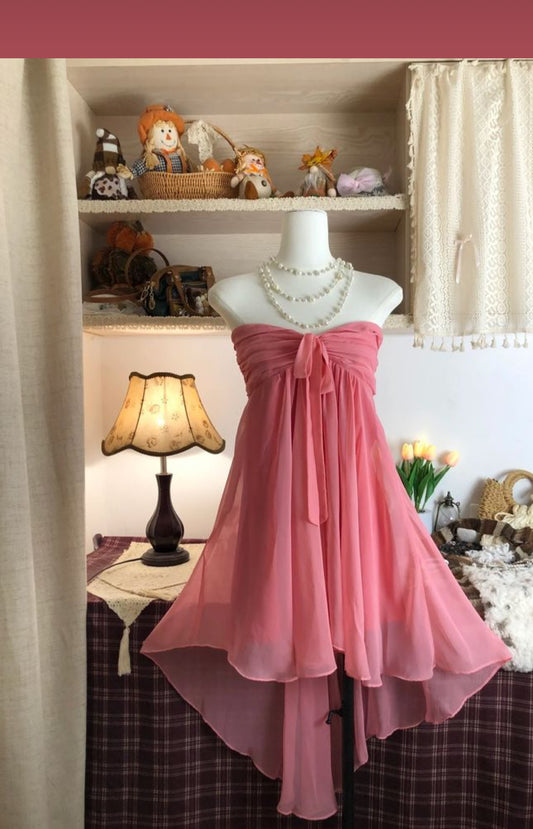 Trägerloses rosa Chiffon-Heimkehrkleid, formelles Partykleid J7190