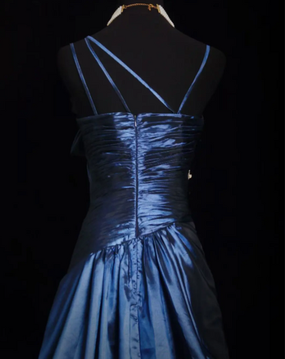 Navy Blue A Line Long Prom Dress Beaded Evening Dress J8661