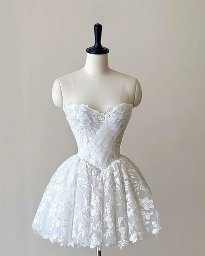 A Line White Short Wedding Dress Homecoming Dress Short Party Dress J8145