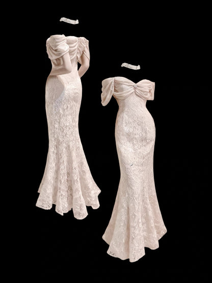 Off Shoulder Mermaid Lace Long Prom Dress Formal Evening Dress J8426
