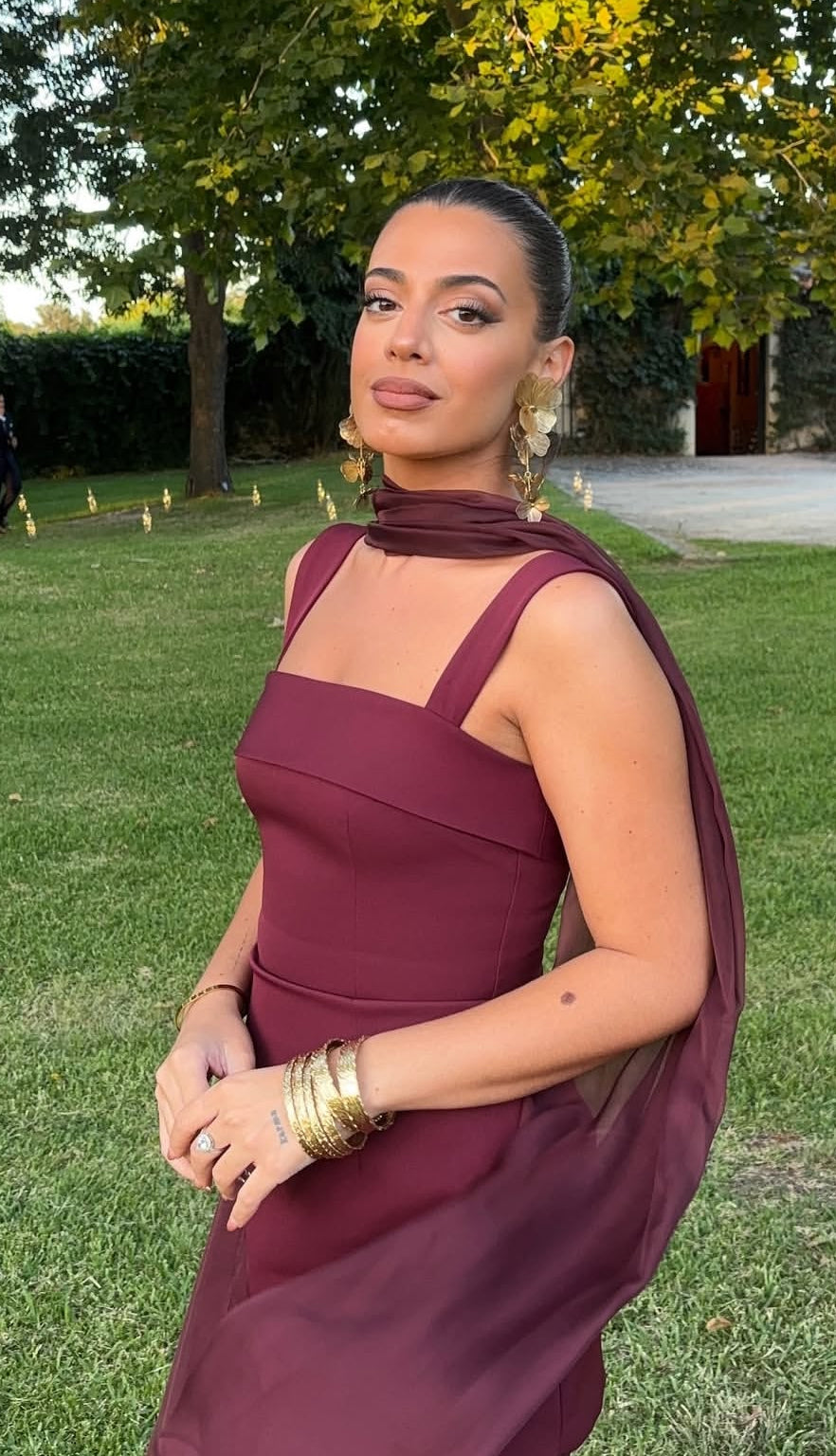 Burgunderrotes, langes Etuikleid für den Abschlussball, formelles Hochzeitsgastkleid J7827