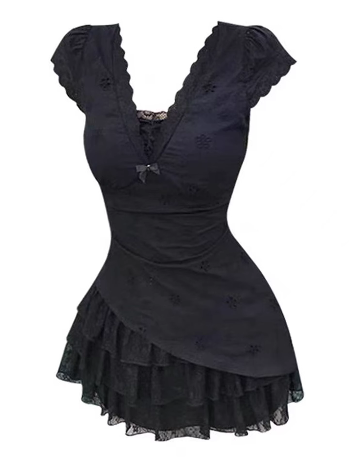 Lace V-neck Mini Dress Women Summer Dress L34