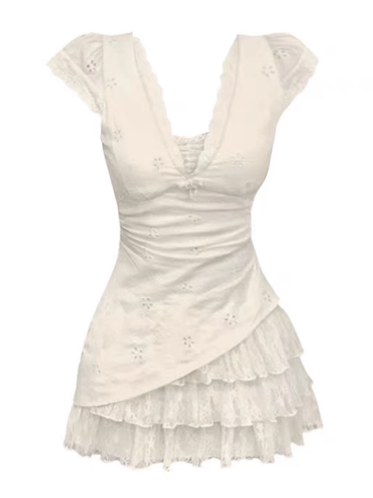 Lace V-neck Mini Dress Women Summer Dress L34