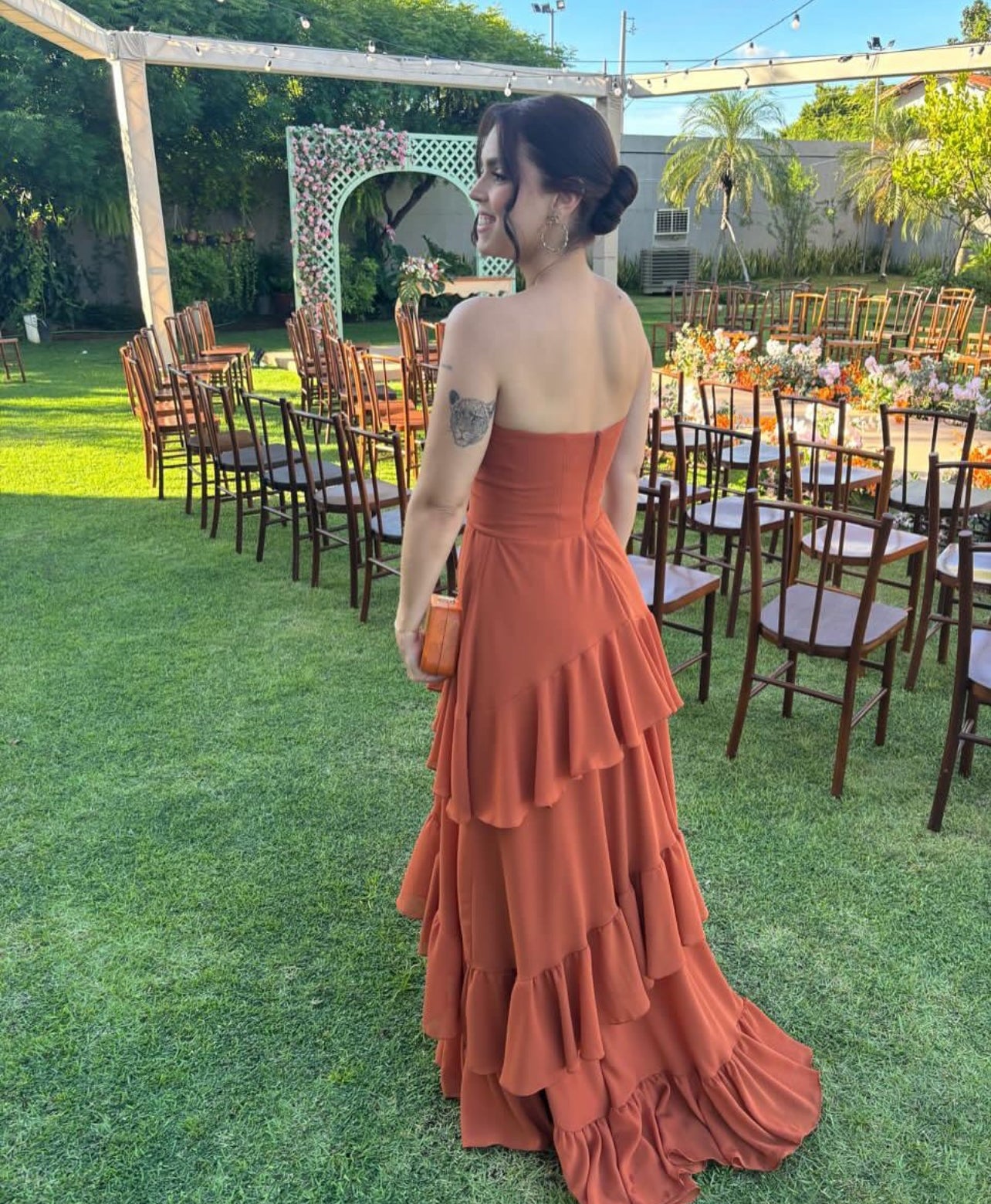 Strapless A Line Tiered Wedding Guest Dress Formal Evening Dress J7412