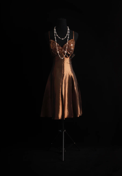 Spaghetti Strap Brown Short Prom Dress Sequin Evening Dress J8662