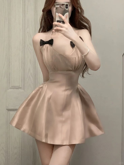 Halter Neck Bow Satin A-Line Homecoming Dress J7636