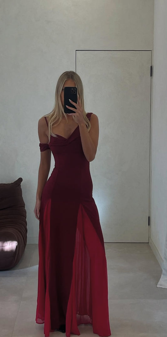 Burgunderrotes Ballkleid, formelles Abendkleid J7776