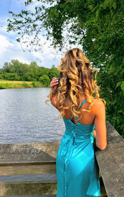 Blue Sheath Satin Long Prom Dress Formal Party Dress J7891