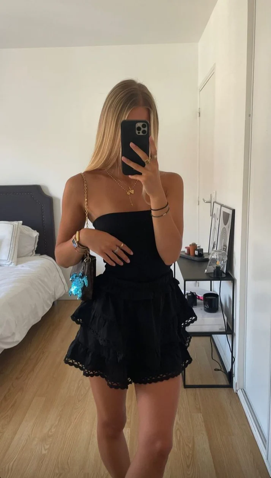Layered Ruffle Mini Dresses Black Homecoming Dress 16th Birthday Dresses J7452