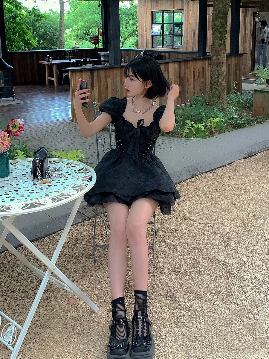 Black A Line Short Dress Sexy Mini Dress L37