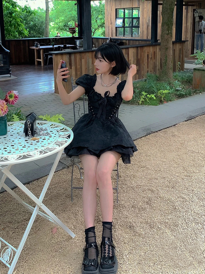 Black A Line Short Dress Sexy Mini Dress L37