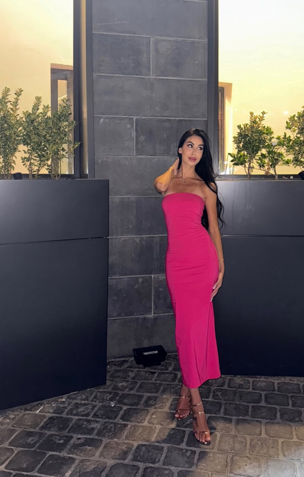 Strapless Sheath Hot Pink Prom Dress Formal Birthday Dress J8008