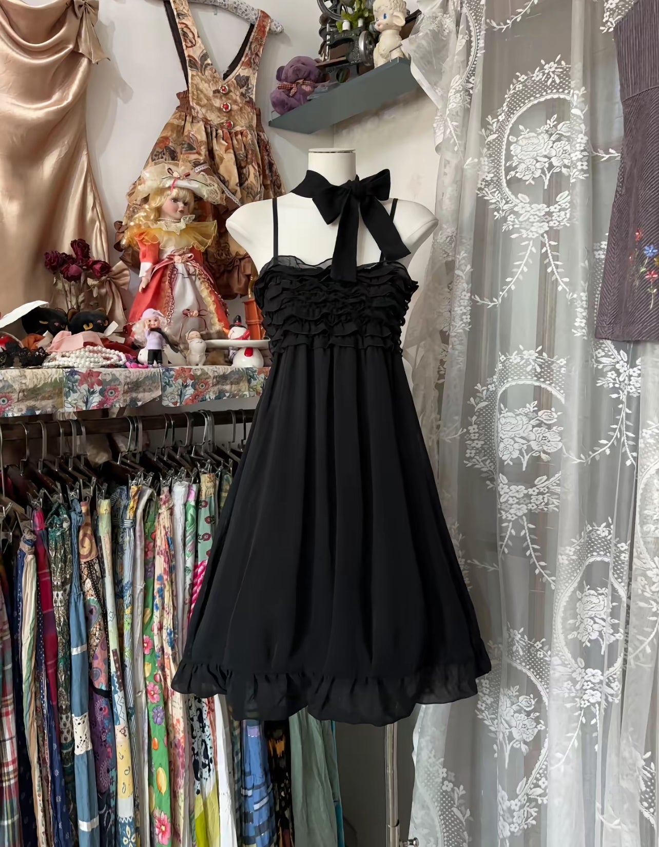 A Line Black Chiffon Homecoming Dress Ruffle Party Dress J8444