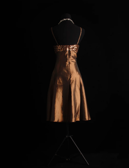 Spaghetti Strap Brown Short Prom Dress Sequin Evening Dress J8662