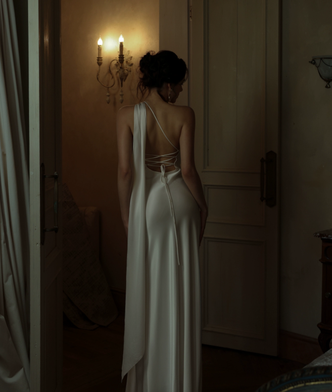 Robe de bal longue ivoire dos nu, fourreau, robe de soirée sexy J8608