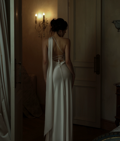 Robe de bal longue ivoire dos nu, fourreau, robe de soirée sexy J8608