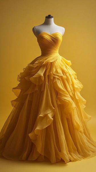 Robe de bal jaune décolleté en cœur, robe de soirée, robe de bal, robe de soirée J8248