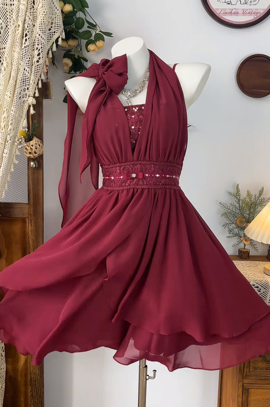A Line Burgundy Short Prom Dress Homecoming Dress J8414