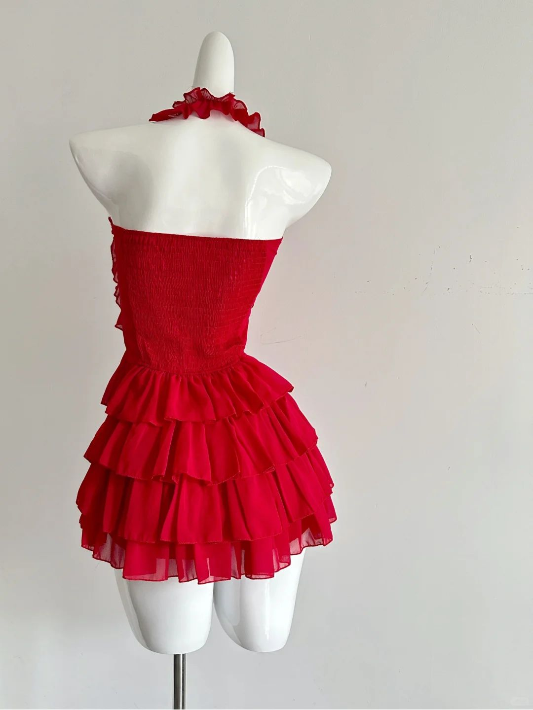 Halter A Line Chiffon Birthday Dress Ruffle Mini Dress J7486