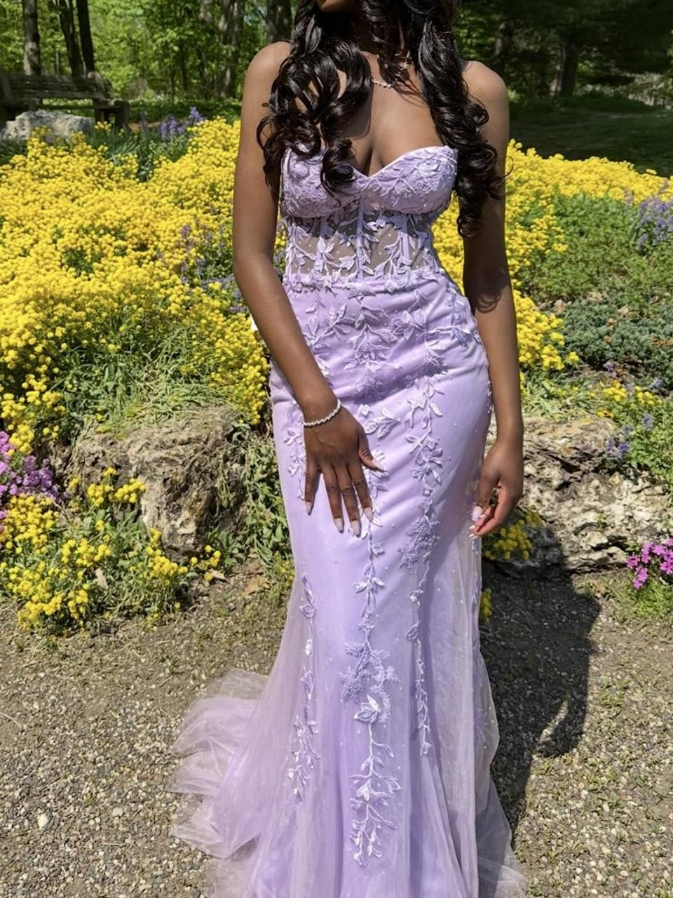 Herzförmiger Ausschnitt Hellviolett Langes Ballkleid Meerjungfrau Applique Formales Kleid J8397
