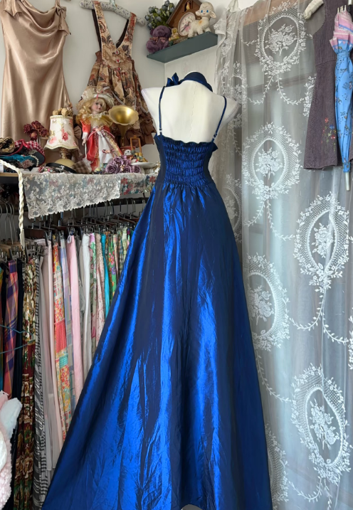 Neckholder Königsblau A-Linie Langes Ballkleid Abendkleid J8599