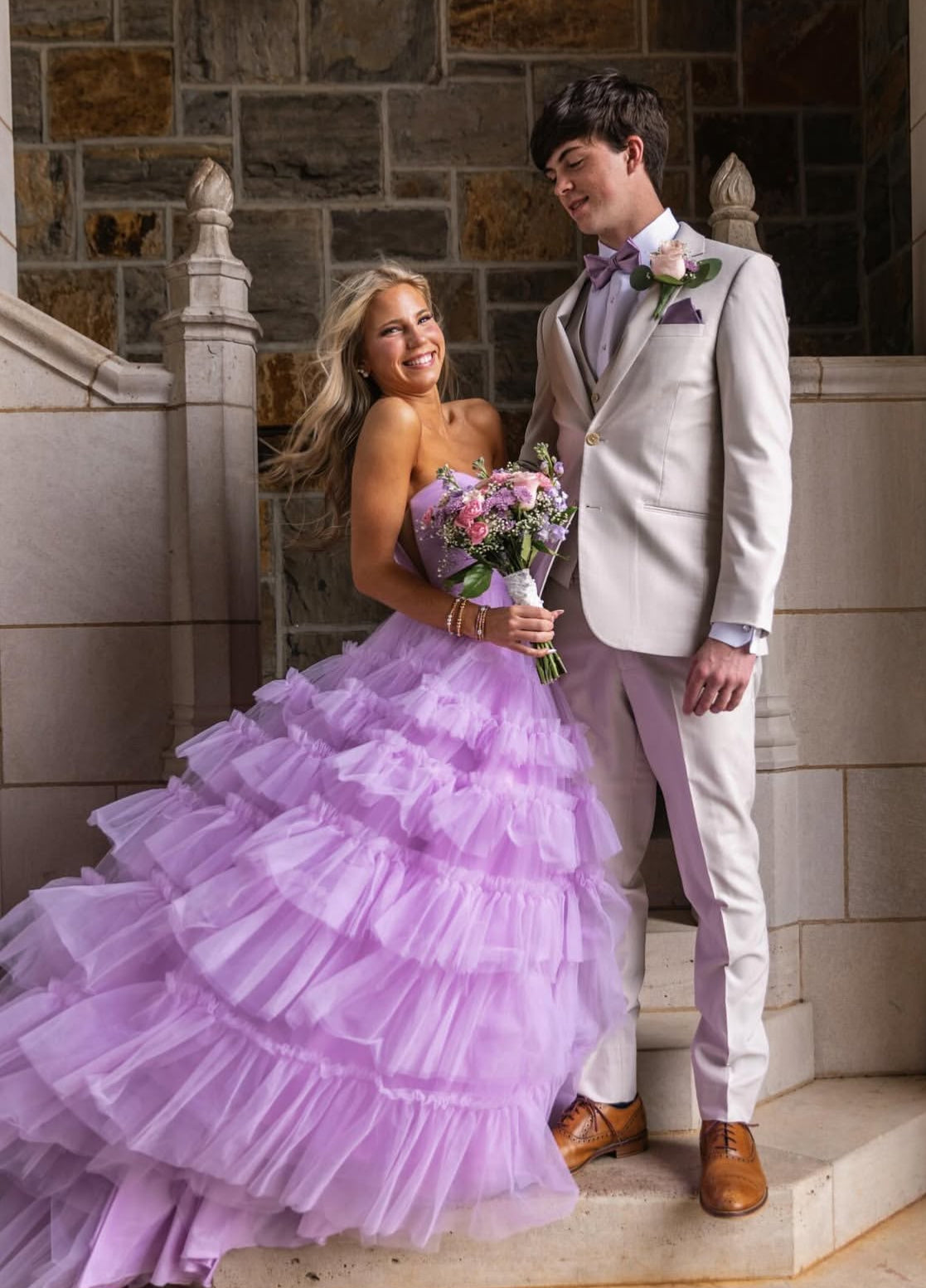 Strapless A Line Lavender Long Prom Dress Tulle Graduation Dress  J7892