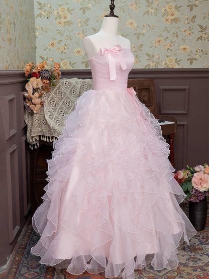 Robe de bal bustier coupe A, rose, à volants, pour les 16 ans, J7723