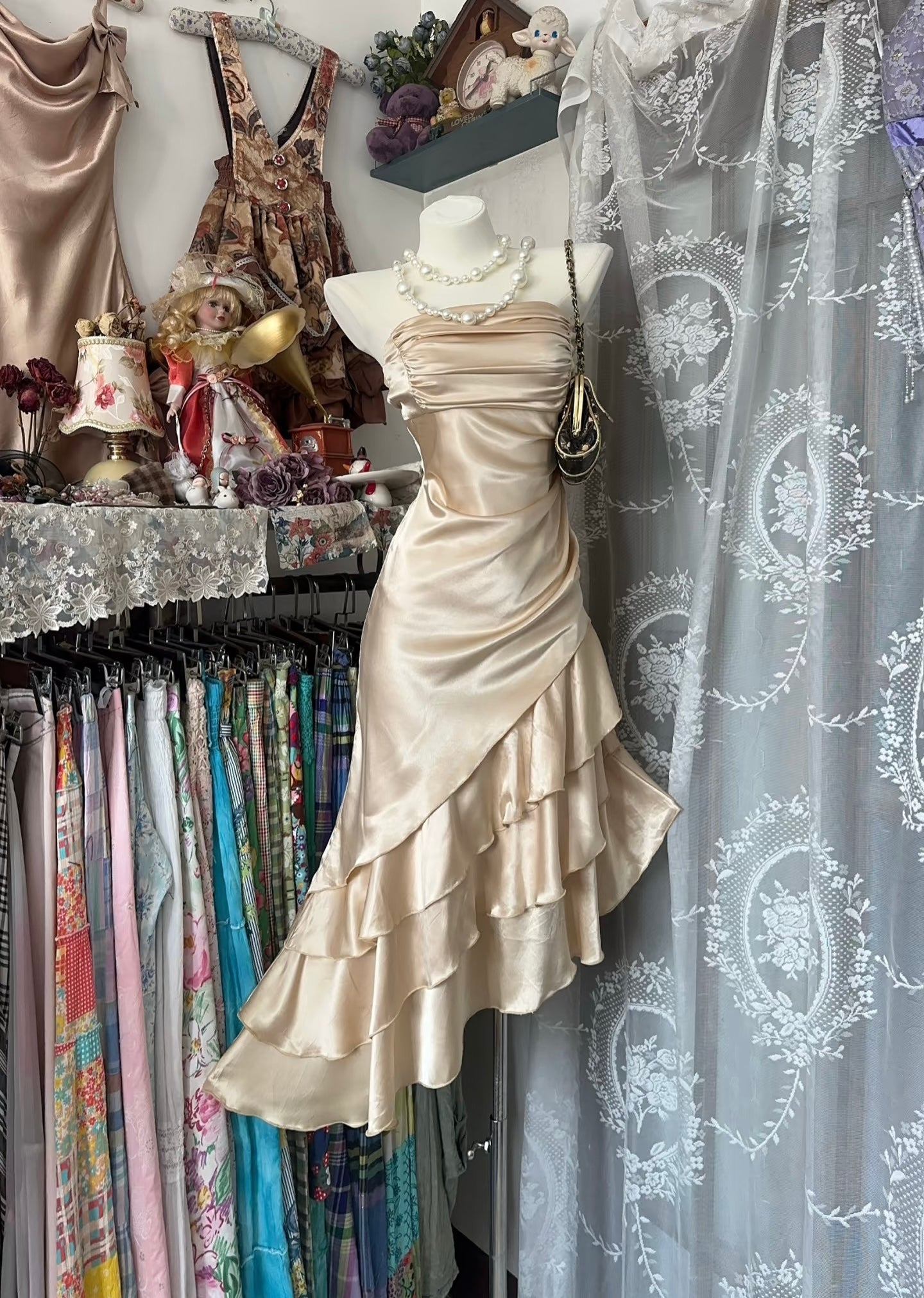 Strapless Champagne Prom Dress Ruffle Formal Party Dress J7297