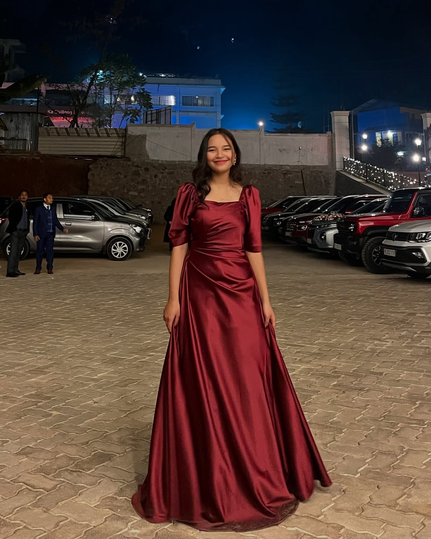 A Line Satin Burgundy Prom Dress Formal Evening Dress J7045
