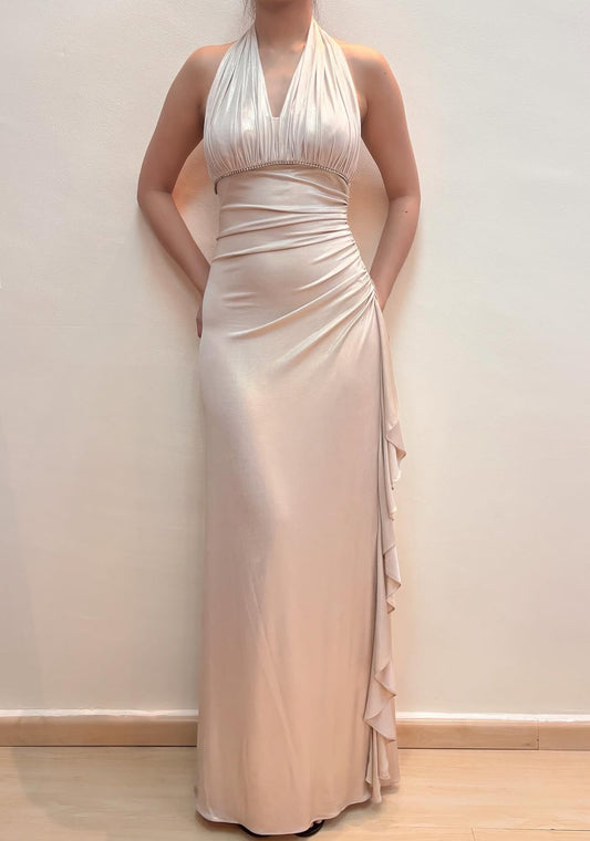 Neckholder-Rüschen-Langballkleid Formales Partykleid J8572