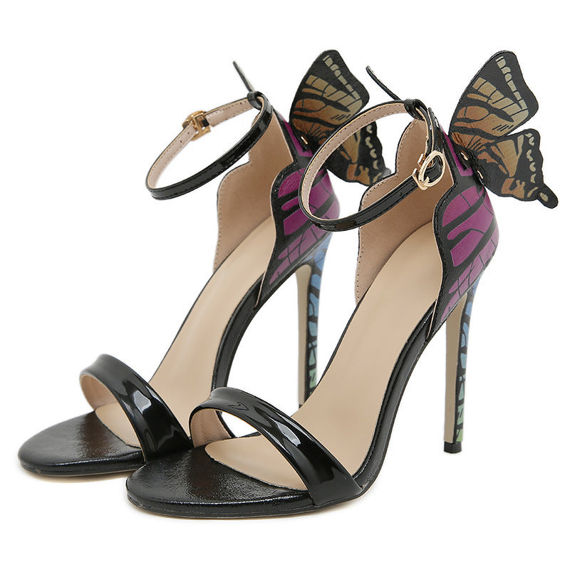 3D Butterfly Ankle Strap Stiletto Heel Sandals  H6