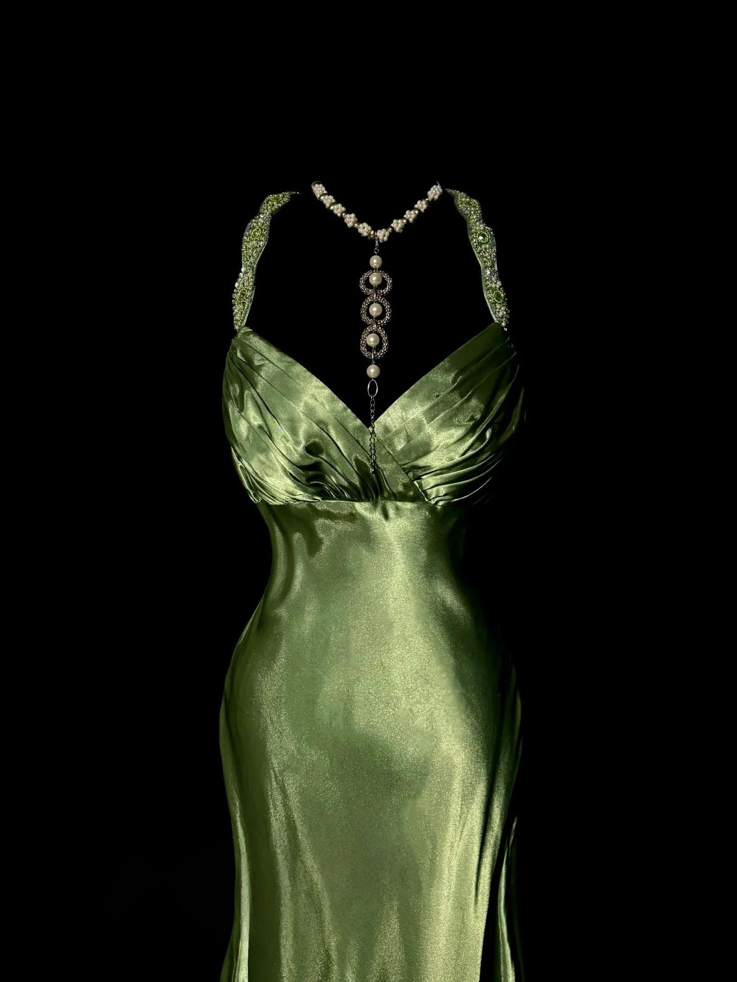 Backless Green Mermaid Satin Long Prom Dress Elegant Evening Dress J7991