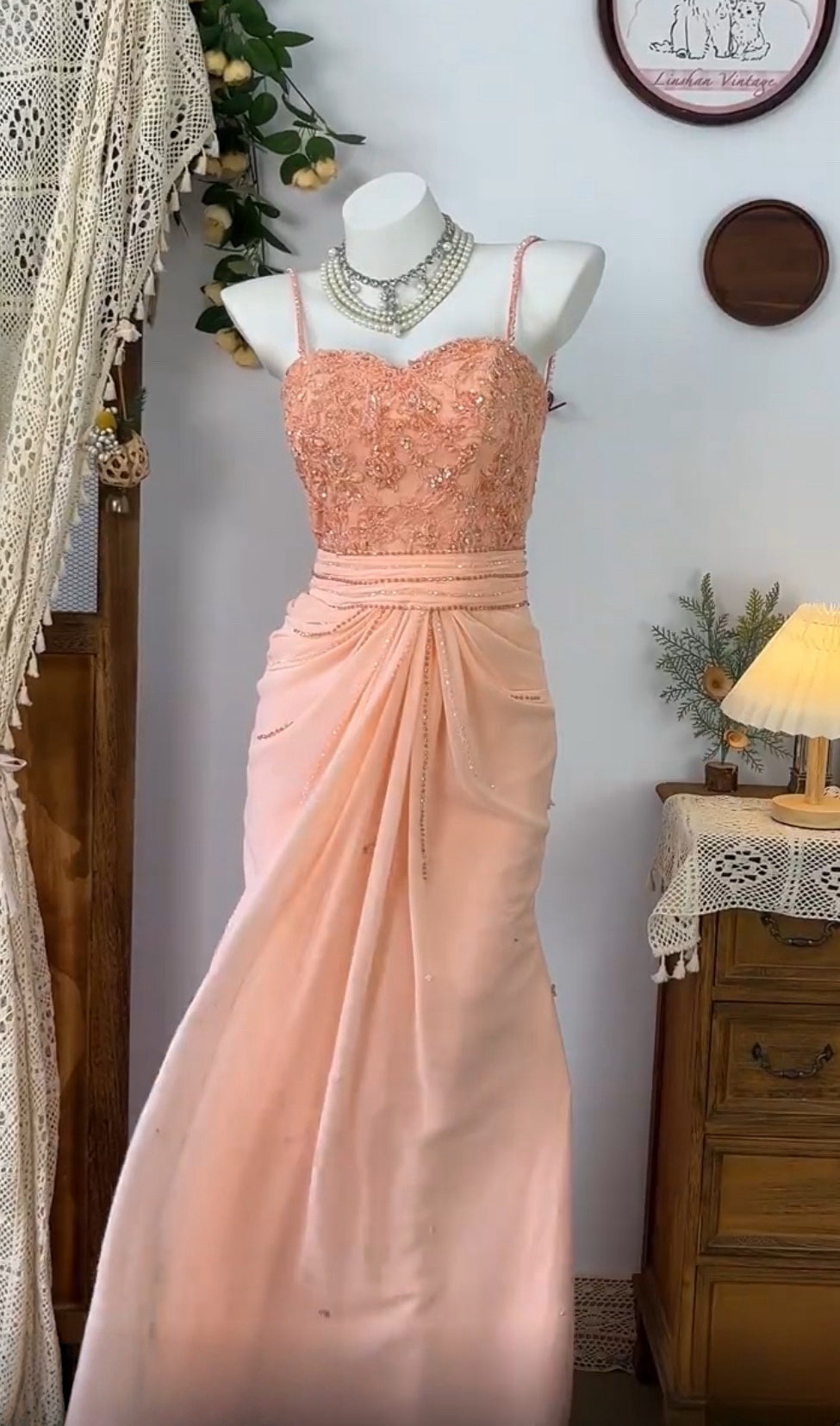 Spaghetti Straps Beaded Long Prom Dress Formal Party Dress J8415