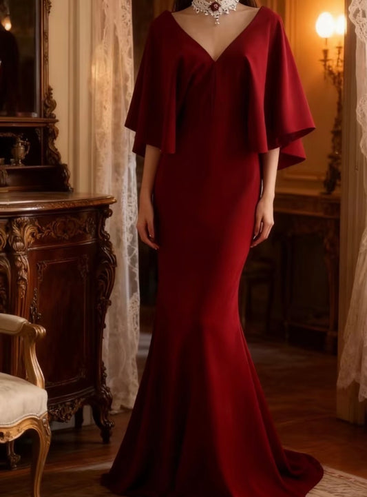Modest Burgundy Long Evening Dress Formal Party Dress J8885